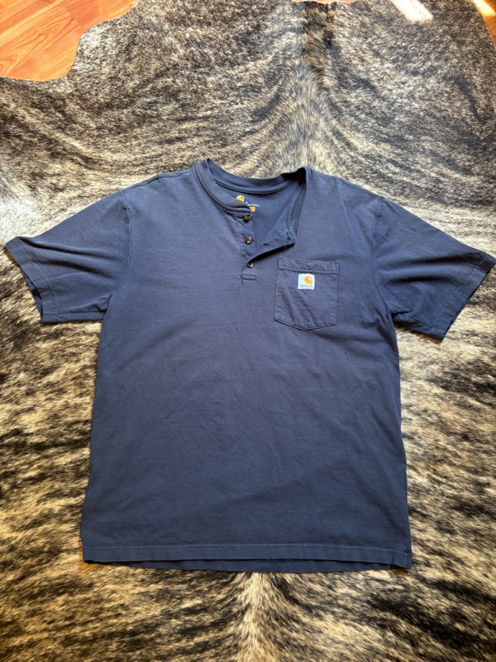 Men’s Distressed Carhartt Shirt, Navy Blue, Size Large, Original Fit